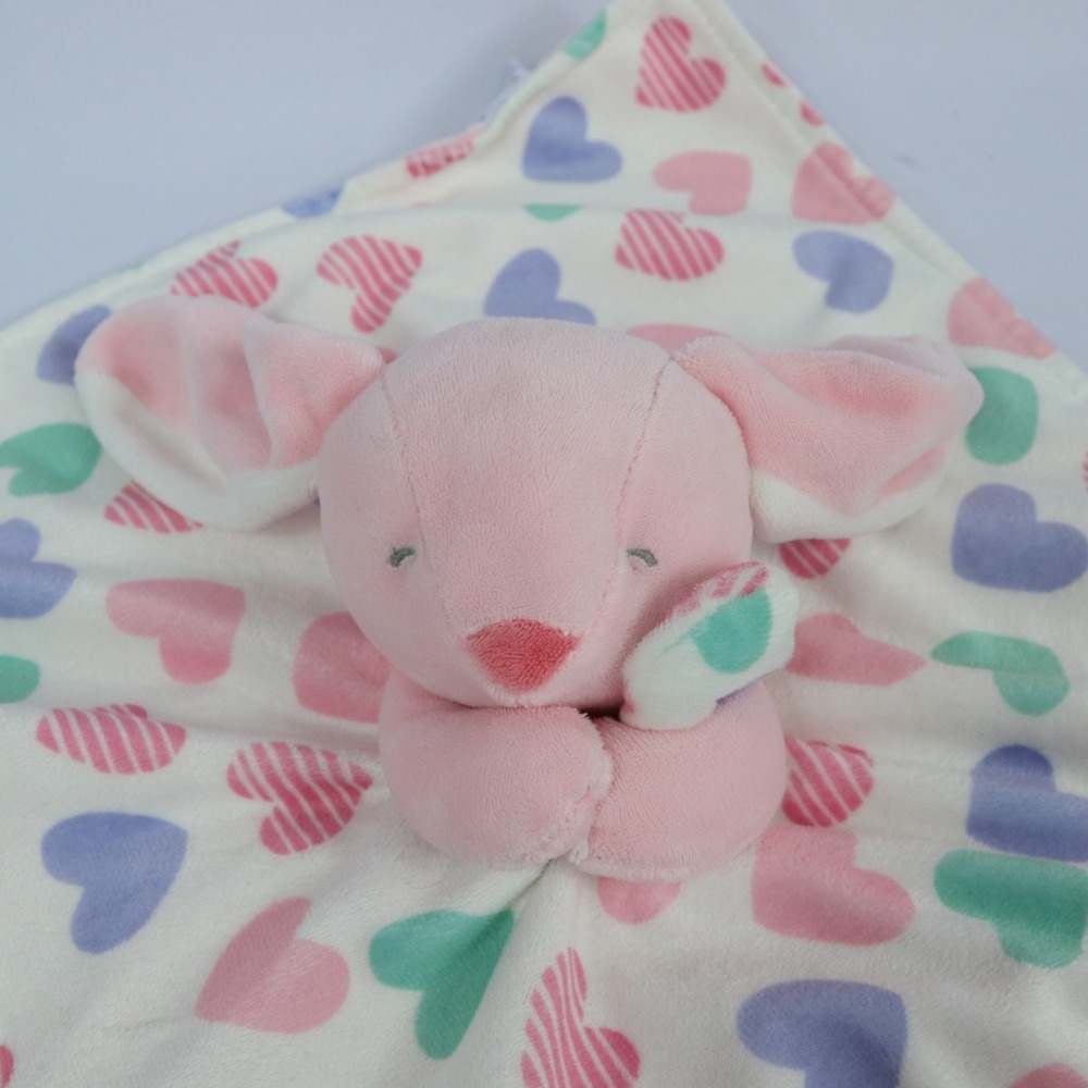 2016 Carters Pink Bunny Rabbit Hearts Plush Baby Security Blanket Lovey 14"x 14"